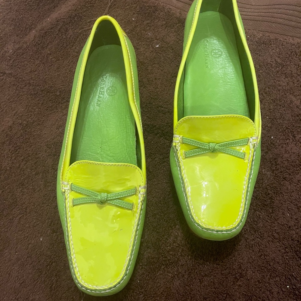 Cole Haan Green and Yellow Loafers with Bow Detail